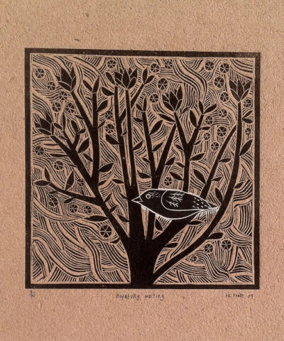 Hopefully Waiting. Handmade Himalayan paper. Unframed