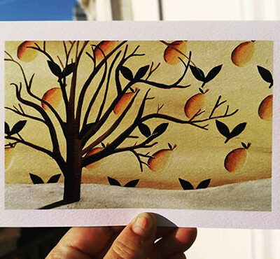 Alternative view of The Pear Tree. Greetings card.