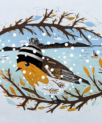 Alternative view of New Beginnings greeting card. Winter hat version.