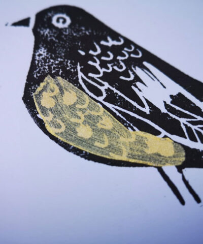 Alternative view of Gold breasted bird. Hand printed greetings card