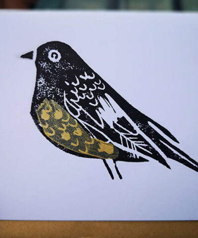 Gold breasted bird. Hand printed greetings card - Image 3