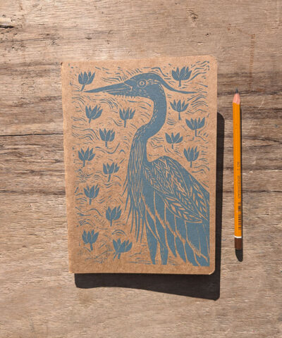 Hand printed heron note/sketchbook, grey/blue - Image 3