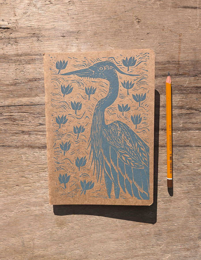 Hand printed heron note/sketchbook, grey/blue - Image 2
