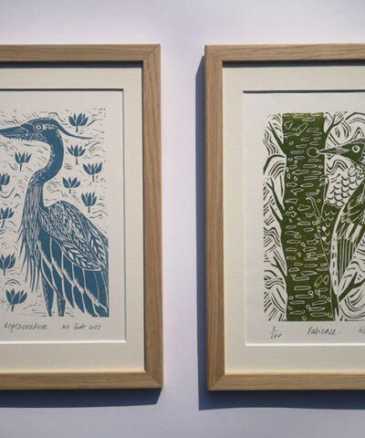Pair of linocut's. Unframed