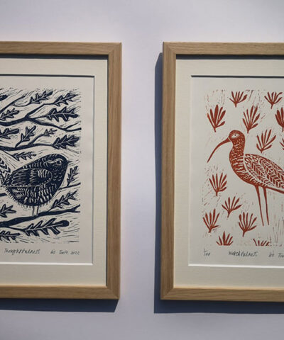 Pair of linocut's. Unframed