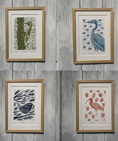 Collection of 4 x lino cuts. Unframed