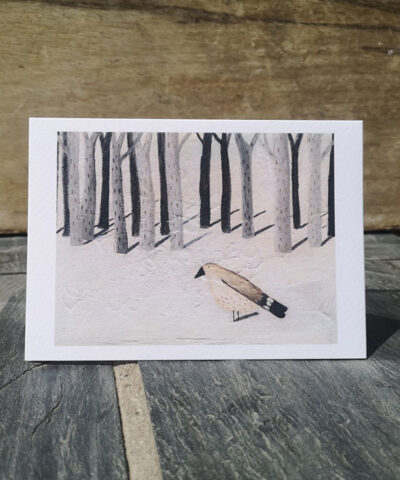 Waiting. Bird in snow scene greetings card