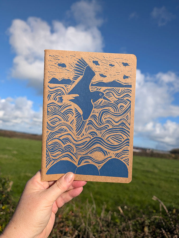 Hand printed Oystercatcher note/sketchbook, blue