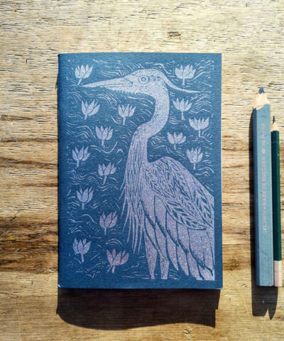 Hand printed Heron Note/sketchbook. Off white