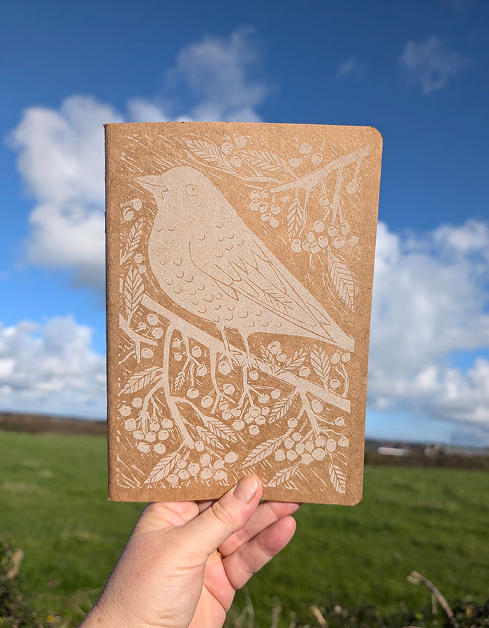 Hand printed Blackbird note/sketchbook, white