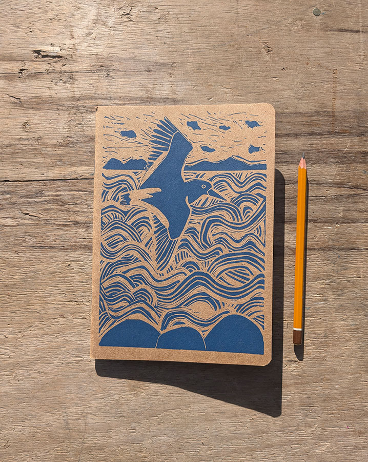 Hand printed Oystercatcher note/sketchbook, blue - Image 2