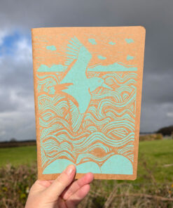 Hand printed Oystercatcher note/sketchbook. Aqua