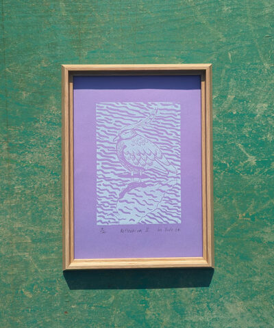 Reflection 2. Framed lapwing linocut