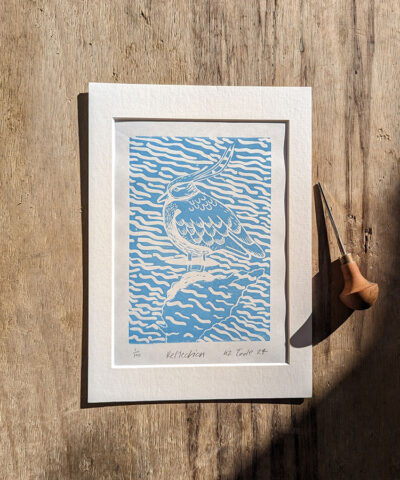 Reflection. Unframed Lapwing linocut