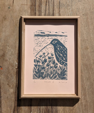 Growth 2 framed. Curlew linocut