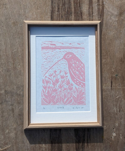 Growth framed. Curlew linocut