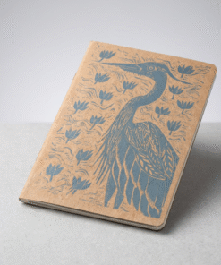 Hand printed heron note/sketchbook, grey/blue