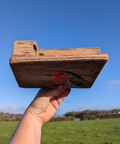 Alwyn, Robin detail on Welsh driftwood. - Image 3