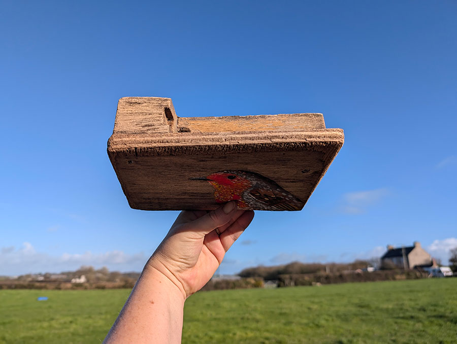Alwyn, Robin detail on Welsh driftwood. - Image 3