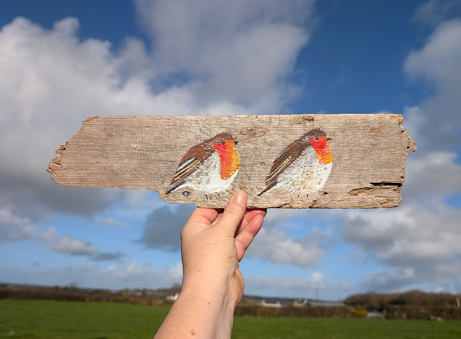 Double Trouble, Robin pair. Welsh driftwood. Currently reserved