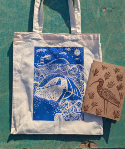 Hand printed cotton tote and Curlew notebook