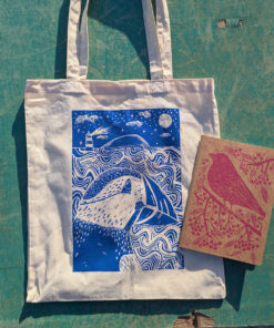 Hand printed cotton tote bag and Blackbird notebook