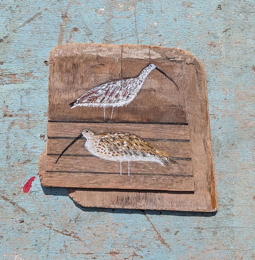 You and me, me and you. Curlew painting on Welsh driftwood - Image 2