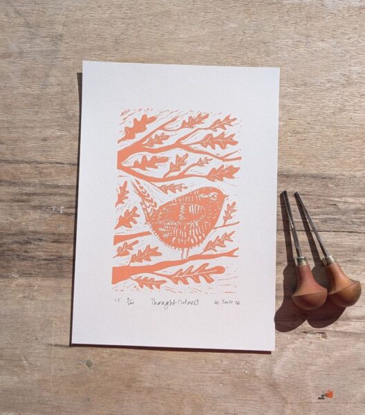 Thoughtfulness. Variable edition. Peach ink