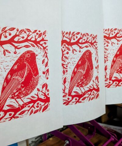 Hope and Renewal. Robin linocut, red ink - Image 3
